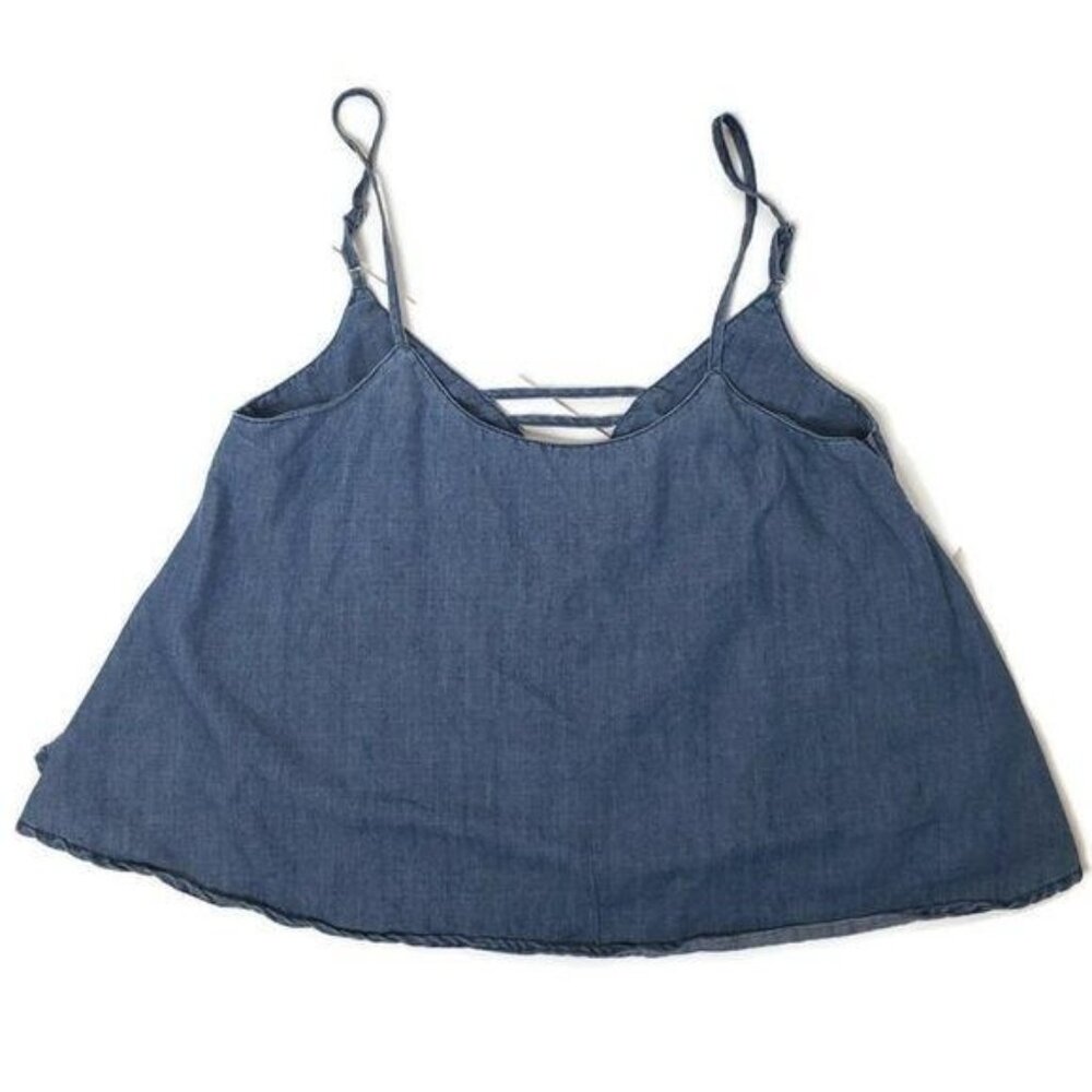 Paper Crane Blue Denim Spaghetti Strap Camisole Top With V-Neck Cutout Detail M